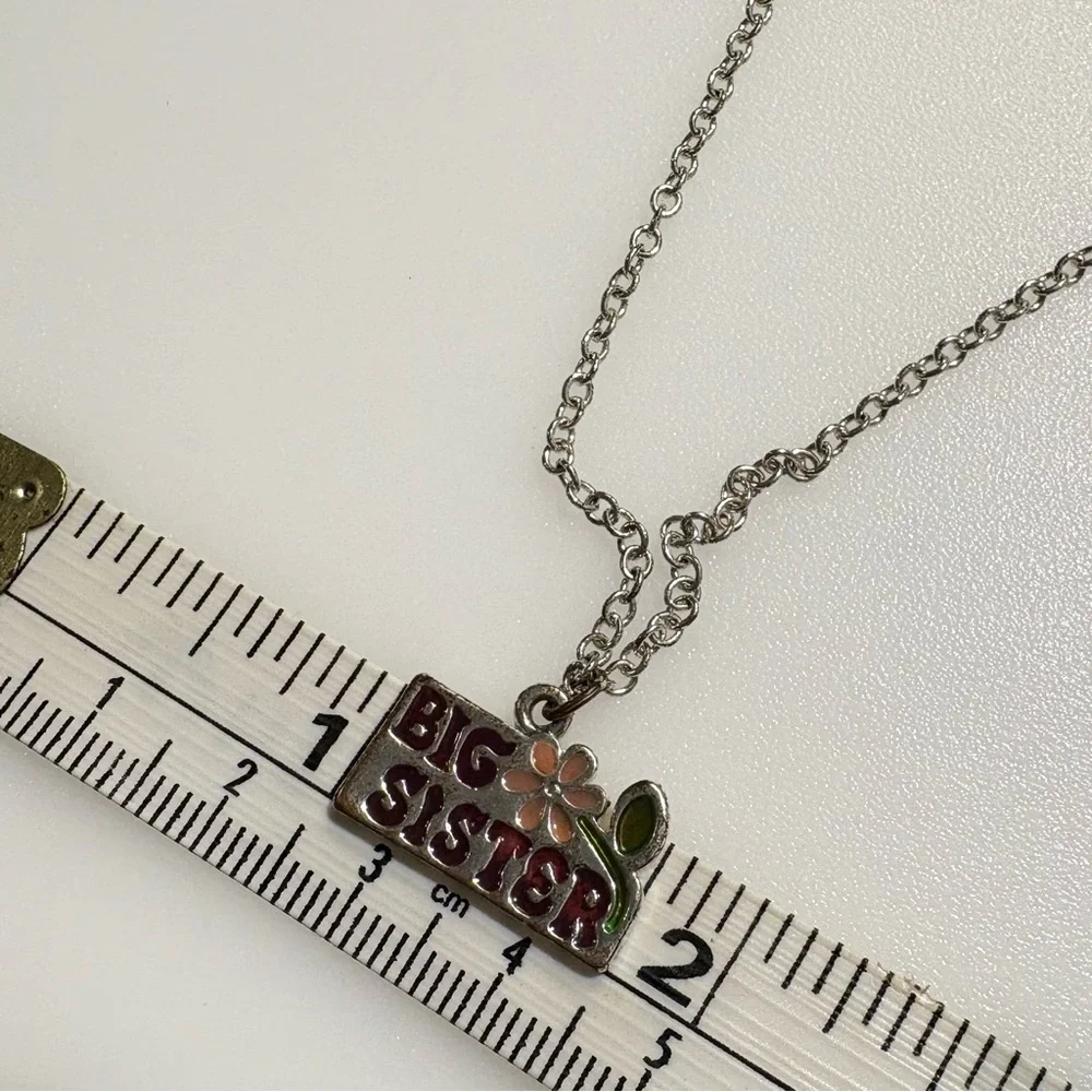 Big Sister Flower Accent 15” Silver Tone Necklace